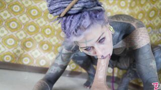 Alternative TATTOO model masturbating with big toy