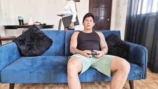 I Surprise my Stepmother with a Blowjob while she Rests on my Legs