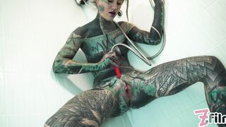 TATTOO girl ANAL masturbation in shower - anal gape, PISS, squirt, goth, clean asshole, enema fetish,punk
