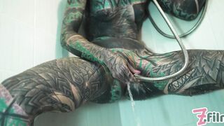 TATTOO girl ANAL masturbation in shower - anal gape, PISS, squirt, goth, clean asshole, enema fetish,punk