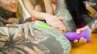 4 Alternative CUTE LESBIANS in Crazy Colorful TOY ORGY Fucking each others Cunts and ASS