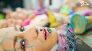 4 Alternative CUTE LESBIANS in Crazy Colorful TOY ORGY Fucking each others Cunts and ASS