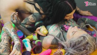 4 Alternative CUTE LESBIANS in Crazy Colorful TOY ORGY Fucking each others Cunts and ASS