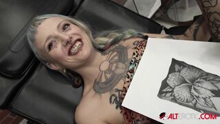 River Dawn Ink Sucks Cock after her new Pussy Tattoo