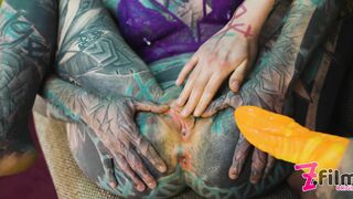 2 Heavy Tattoo Girls get Ass Fucked by a Big Dick - ANAL, Gape, Prolapse, ATOGM, Split Tounge BJ -
