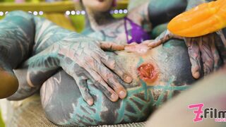 2 Heavy Tattoo Girls get Ass Fucked by a Big Dick - ANAL, Gape, Prolapse, ATOGM, Split Tounge BJ -