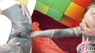 TATTOO Trans Sissy get ANAL Fucked with Strap-on, Alternative FEMDOM with Dick Cage, Anal Stretching