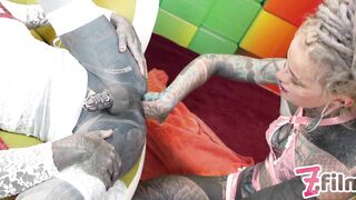 TATTOO Trans Sissy get ANAL Fucked with Strap-on, Alternative FEMDOM with Dick Cage, Anal Stretching