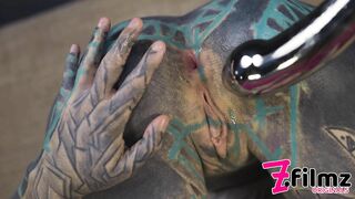 TATTOO Girl Masturbating with BIG STEEL TOY, ANAL Gapes, Prolapse, Alternative, Goth, Teen