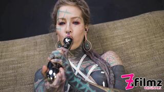 TATTOO Girl Masturbating with BIG STEEL TOY, ANAL Gapes, Prolapse, Alternative, Goth, Teen