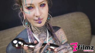 TATTOO Girl Masturbating with BIG STEEL TOY, ANAL Gapes, Prolapse, Alternative, Goth, Teen
