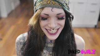 Inked Gurlz - the Inked Tranny Teller get Fucked
