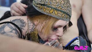 Inked Gurlz - the Inked Tranny Teller get Fucked
