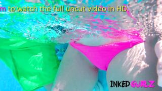 Inked Gurlz - Tattooed Petite Brunette Fucked in outside Pool