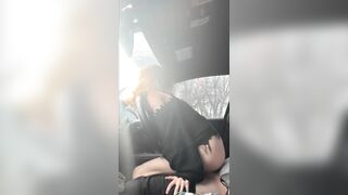 Petite Hot Friend Rides Dick in Car and Gets Huge Cumshot on Ass