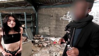 Gothic Squatter Girl Cheats on her Boyfriend and Gets Pounded by two Blacks in their Property !!!