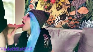 Blue Haired Cutie Sucks your Cock and Takes your Cum