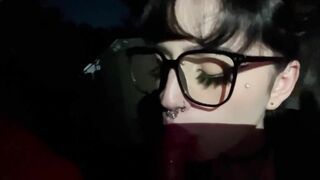 Pierced Goth Girl Takes a Cumshot Outdoors