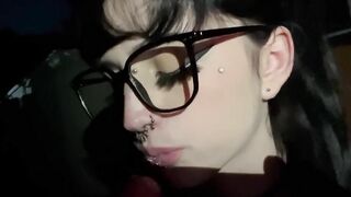 Pierced Goth Girl Takes a Cumshot Outdoors