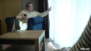 Hot Blonde Hard Wet Fuck and Gets Cumshot from old Grandpa in a Hotel Room