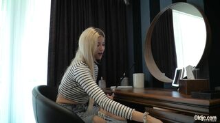 Hot Blonde Hard Wet Fuck and Gets Cumshot from old Grandpa in a Hotel Room