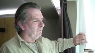 Hot Blonde Hard Wet Fuck and Gets Cumshot from old Grandpa in a Hotel Room