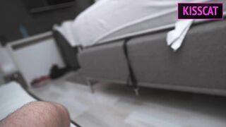 S1E4: Step Mom uses Step Son's Dick in Share Bed and Pulled off Condom to Cum inside Shaved Pussy