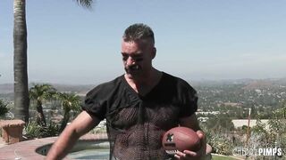 Busty Blonde Cheerleader Honey Blossom Seduces Quarterback Charles Dera with Shaved Pussy