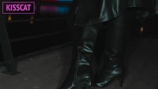 Hottie with Tattoo on Big Boobs in Leather Coat Gets Fucked Hard in POV till Cum inside Pussy