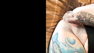 Tattooed Goth Girl Deep Fucking Hairy Pussy with Dildo and Tastes her Cum