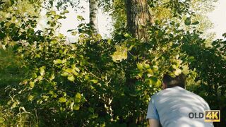 OLD4K. Enticing girl blows geezer's mind and gets banged outdoors
