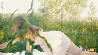 OLD4K. Enticing girl blows geezer's mind and gets banged outdoors