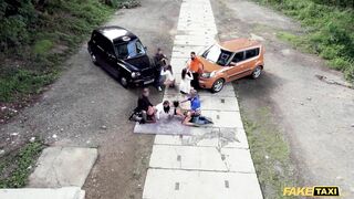 Fake Taxi - outdoor hardcore sex Orgy from the Fake Taxi Movie with lots of hard rough sex, cum, orgasms, tits and blowjobs