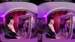Tattooed brunette spinner takes your cock in virtual reality