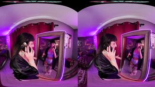 Tattooed brunette spinner takes your cock in virtual reality