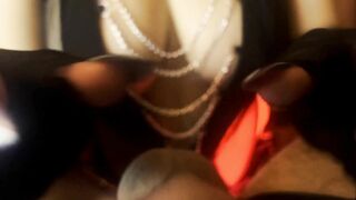 Hot Mistress in Leather Pants let me Grind and Cum on her Tits