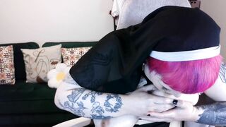 Naughty Nun Sucks her Tits