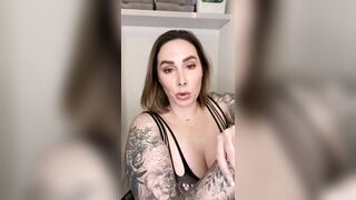 Paige is in Fishnets taking a Big Black Cock Dildo and Finishes with her Mouth