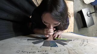 Thick Goth Asian Visits Glory Hole and Sucks him Dry