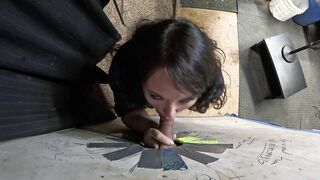 Thick Goth Asian Visits Glory Hole and Sucks him Dry