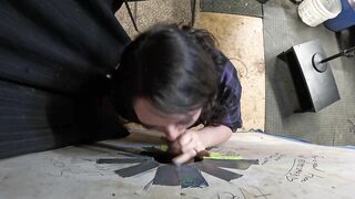 Thick Goth Asian Visits Glory Hole and Sucks him Dry