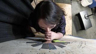 Thick Goth Asian Visits Glory Hole and Sucks him Dry